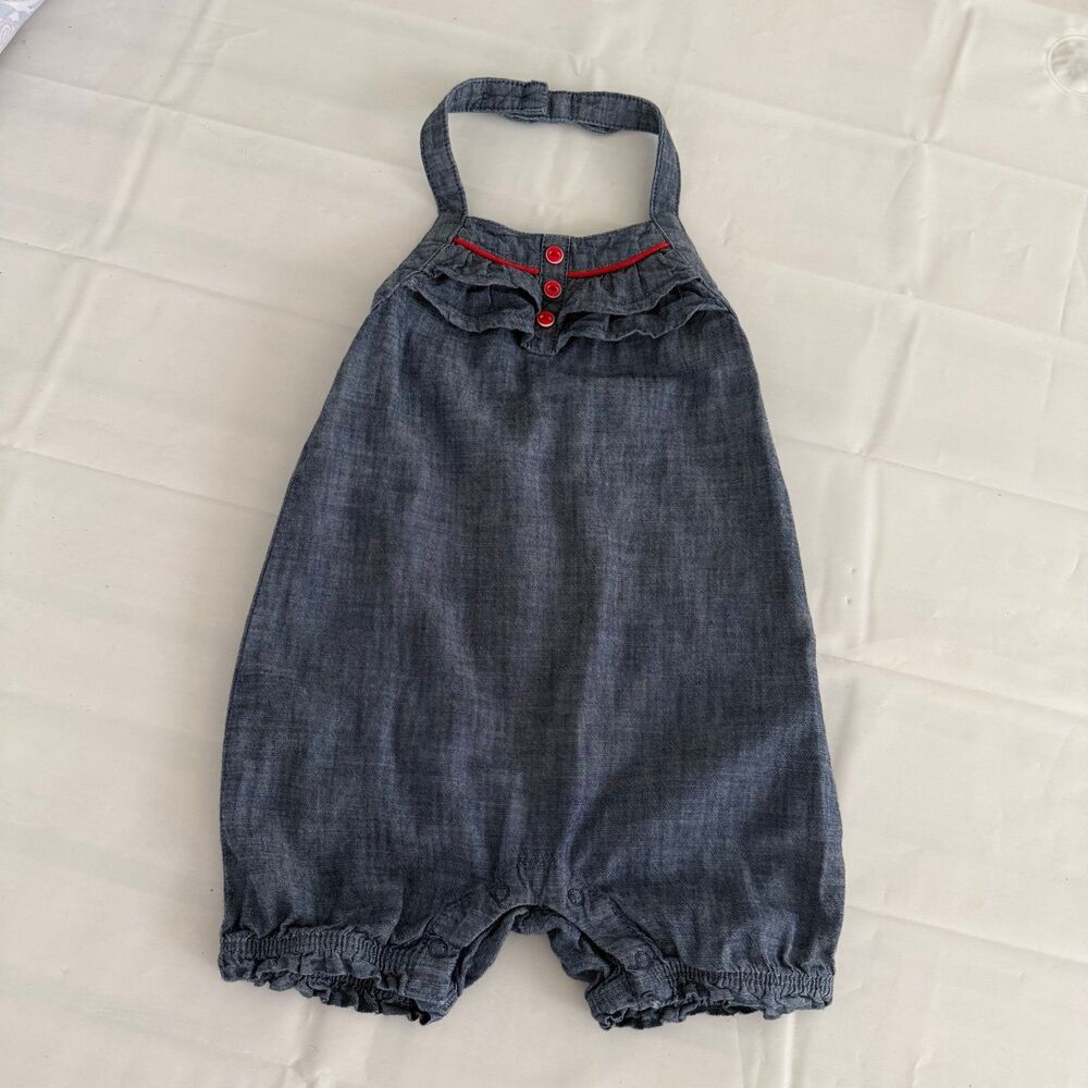Gymboree Baby Girls 18-24M Summer Denim Bubble Romper Halter Patriotic Cotton